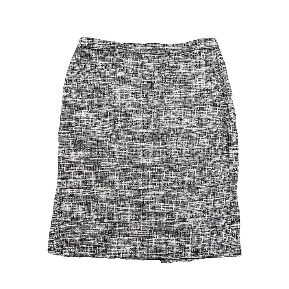 J Crew Skirt No 2 Pencil Tweed Pencil Classic Preppy Black White Lined Back Slit